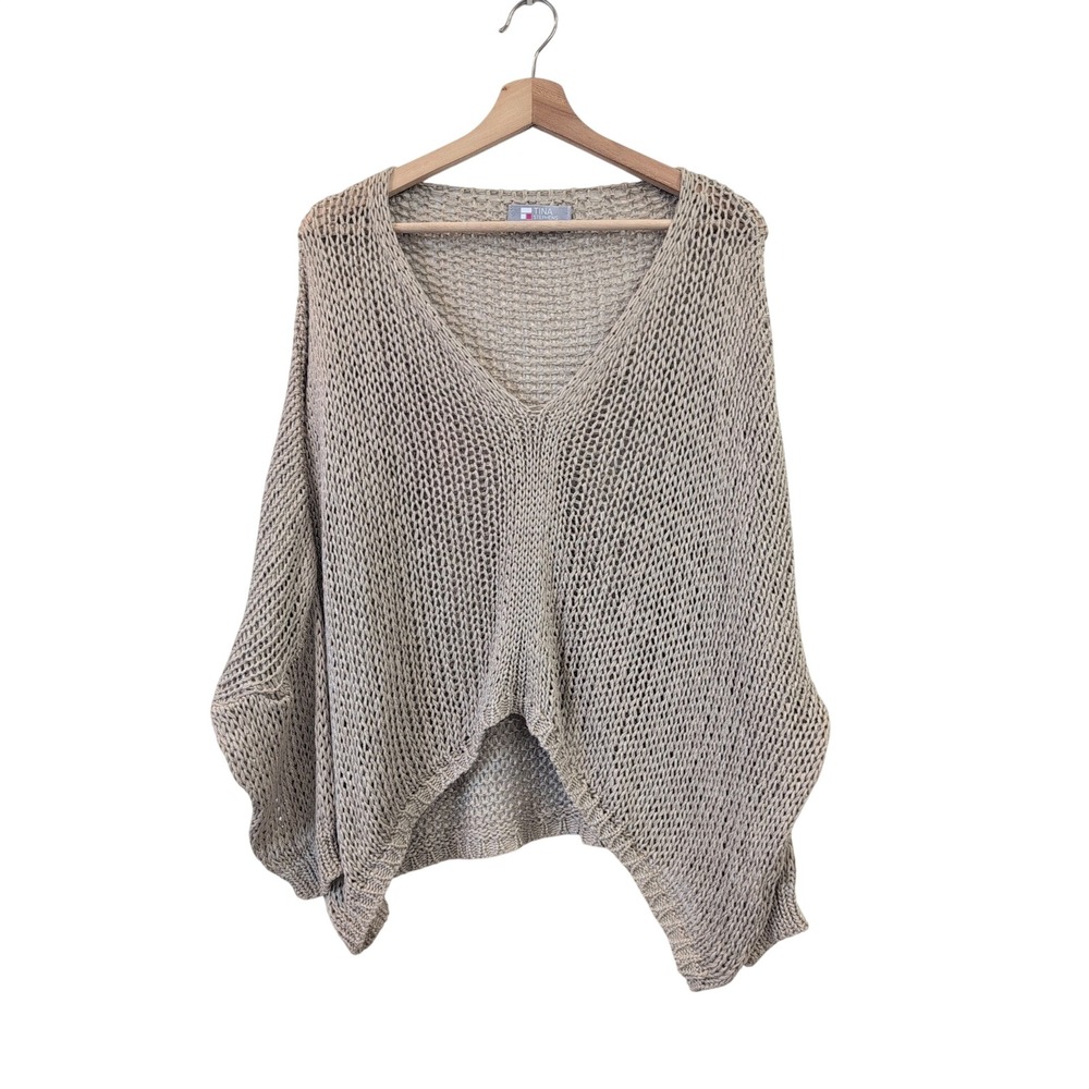 Tina Stephens Made in Italy Womens Taupe Open Knit Sweater OS Beachy Resort